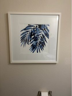 Z Gallerie Blue Botanical Palm Leaf Framed Wall Art