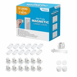 Vmaisi Adhesive Magnetic Cabinet Locks (12 Locks And 2 Keys)