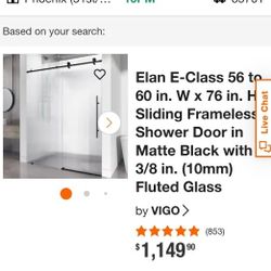 VIGO
Elan 56 to 60 in. W x 74 in. H Frameless Sliding Shower Door in Matte Black with 3/8 in. (10 mm) Clear Glass