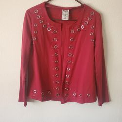 Stretchy burgundy metal pins jacket/ cardigan