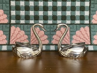 Silver Swan Candlestick Holders