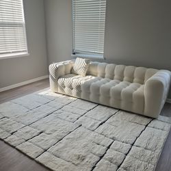 86.6” Beautiful Cream Boucle Couch