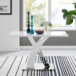 Edzard Chrome & White High Gloss Dining Table ONLY