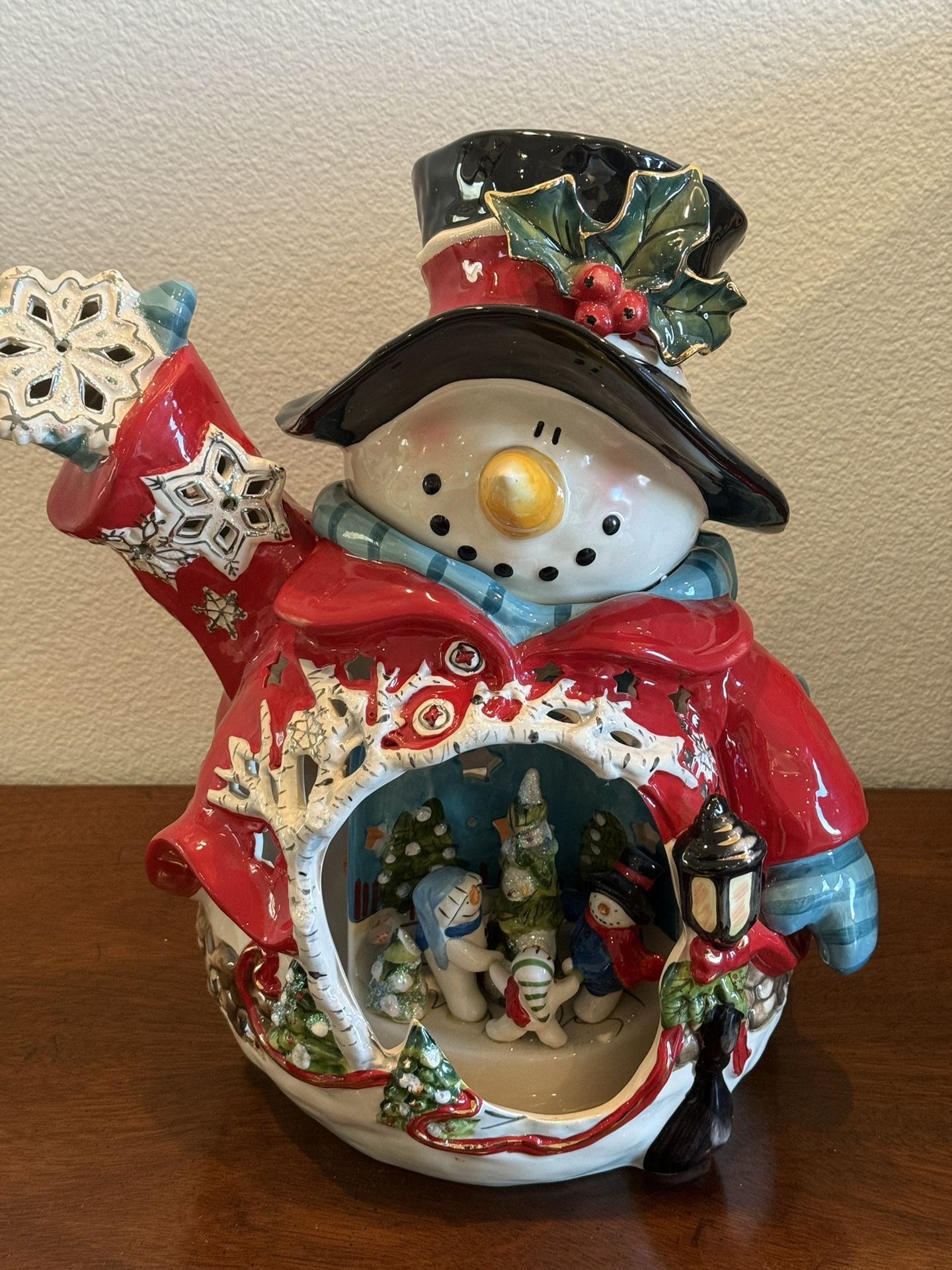 Ceramic Snowman Figurine / Candle holder - new