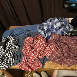 Lot Of Six Men's Button-up Dress Shirts Short Sleeve Two XL XXL Plaid Checkered Wrangler Van Heusen