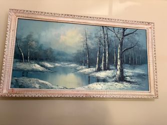 Signed Winter Landscape Oil Painting Framed
