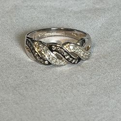 925 Sterling Silver 18KV Black Rhodium Champagne Zircon Pave Ring Size 9