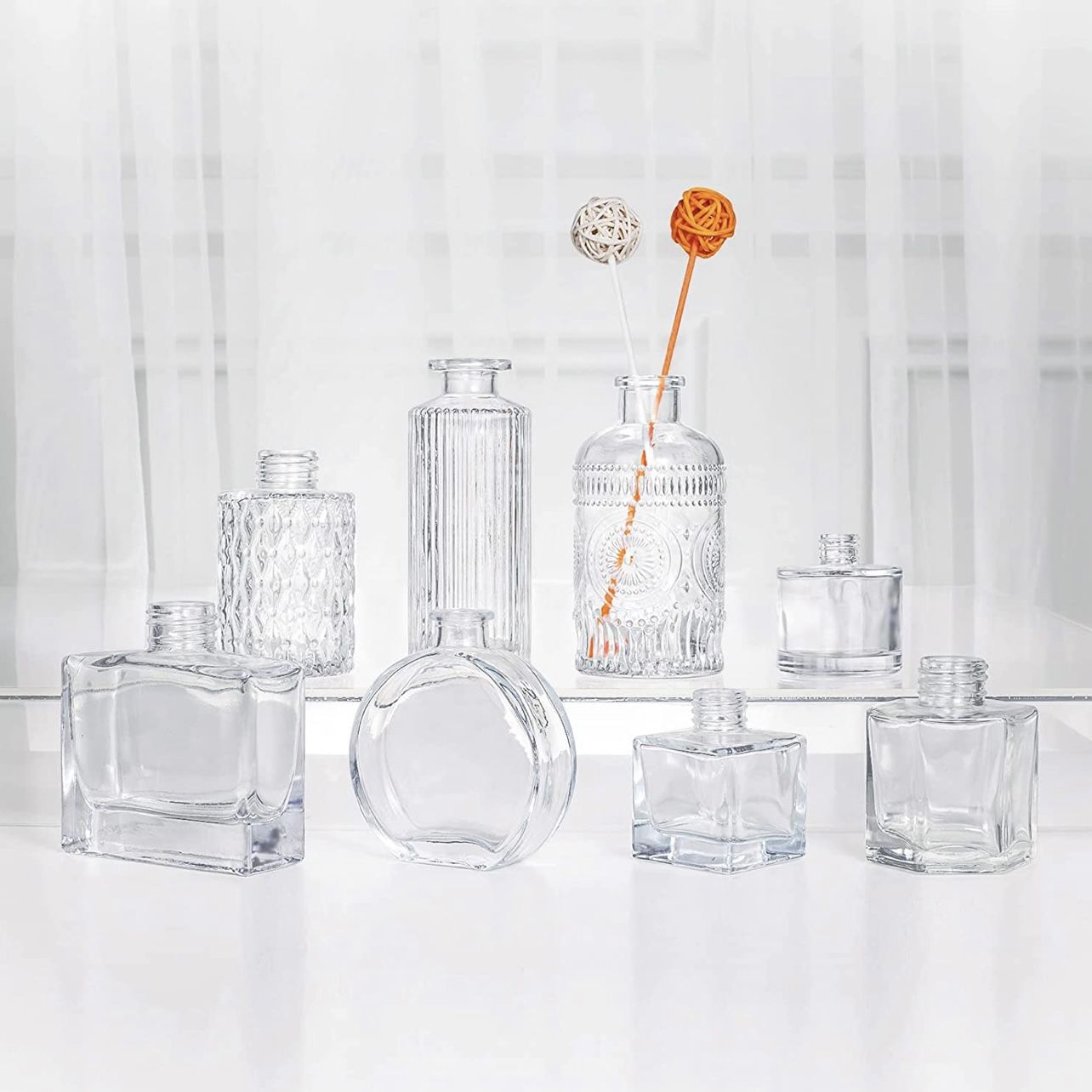 8 Pack Glass Flowers Bud Vases Clear-Boho Vases Apothecary Bottles Vintage Home Decor,Glass Vases Set for Home Room Decorations,Barcelona Style for Ho