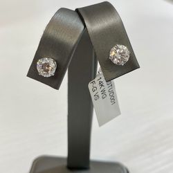 14k Lab Diamond Round Brilliant  Stud Earrings VS1-Fcolor 2.0ct