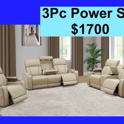 💥FREE DELIVERY💥Brand New POWER, LED, USB  3PC Reclining Sofa Loveseat Chair Set 