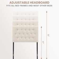 JONPONY Tufted Upholstered Headboard Twin Size, Solid Wood Head Board With Adjustable Height Headboard From 37" To 51",Bed Frame Adapters,Beige,Headbo