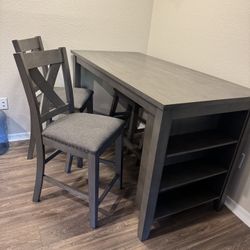 Ashley Bookshelf Table & 4 Matching Bar Stools