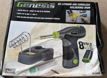 NEW! 8V Li-Ion Cordless Soldering Iron with Iron Holder, Solder Wire, Fine Tip, Chisel Tip, Removable Rechargeable Battery, Charger
