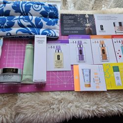 ELEMIS & GROWN ALCHEMIST DAY CREAMS, ESTĒE LAUDER MAKEUP TOTE,  & 8 HIGH-END SAMPLE-CARD FREEBIES 