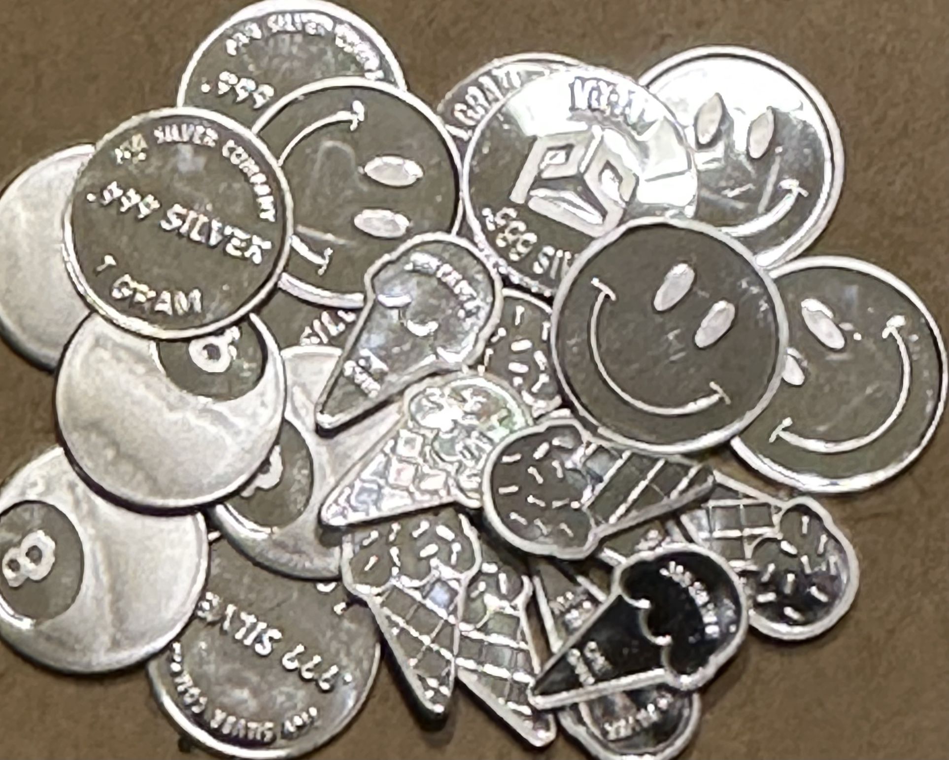 25 Piece Lot Of Assorted 1 Gram .999 Silver Bars/Rounds