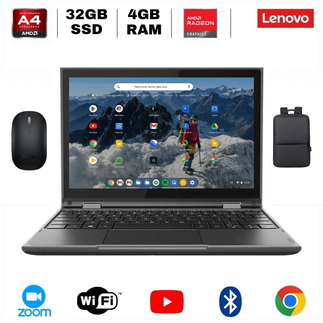Lenovo Chromebook Laptop 11.6" AMD R4, 4GB RAM 32GB SSD – Includes Charger + Free Gifts