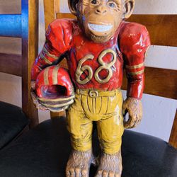 Vintage Football Monkey Statue 1970 Rare 