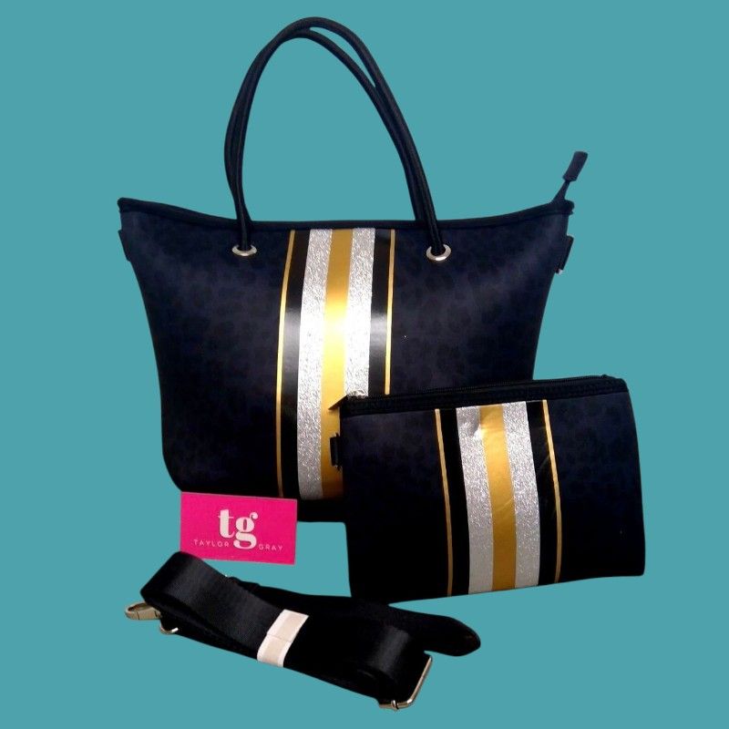Taylor Gray The Lizzy Black Animal Print Neoprene Tote & Wristlet Set New With Tag