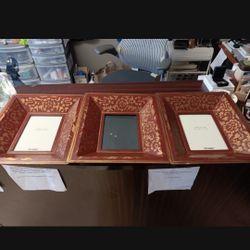 3-Pier 1 Desktop Picture Frame Wood Red Gold Floral Oriental Theme Fits 5x7 Photo