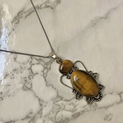 Silver Tiger Eye Pendant Necklace 