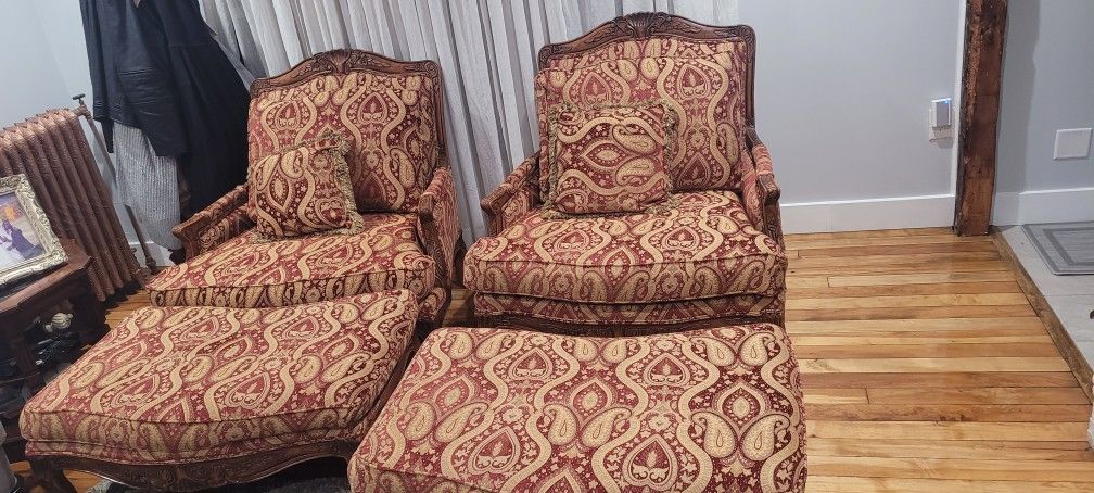 Exquisite Oversized Versailles Bergere Chairs and Ottoman
