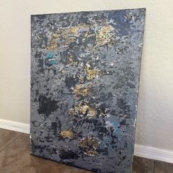 24x18 BRAND NEW Hand Painted Textured Grey/Gold/Turquoise Original Abstract Art