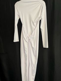 White Long Sleeve Maxi Dress — Twist Front, Ruched Shoulder — Size S, NEW with Tags