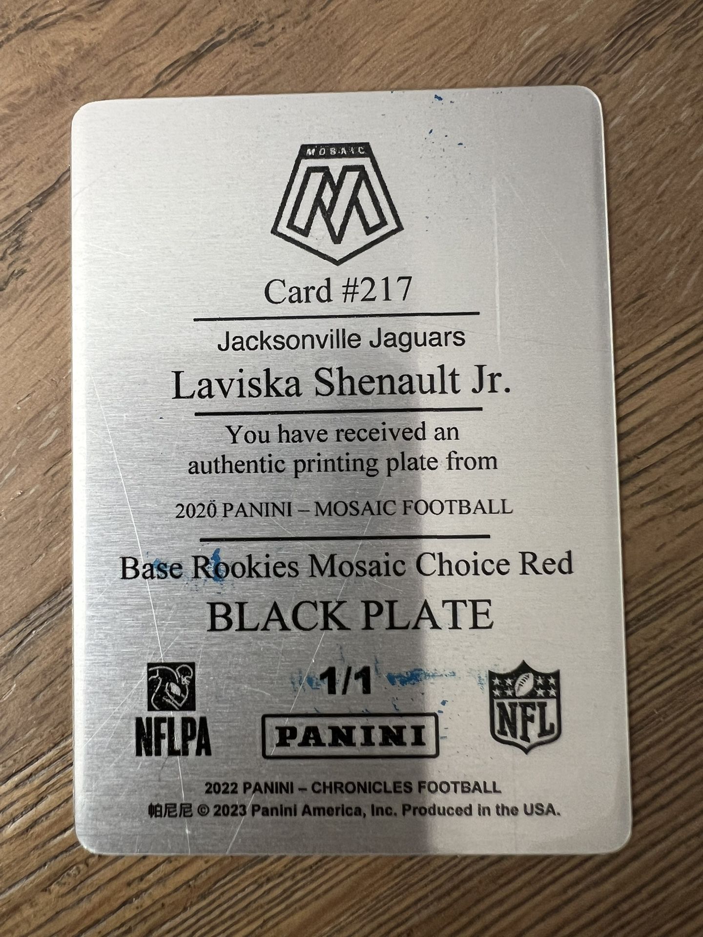 2022 Panini Chronicles Laviska Shenault Jr #217 Black Plate 1/1 Rookies Mosaic
