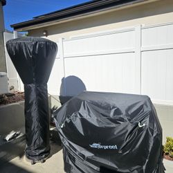 Bbq Grill With Smoker And Out Door Heater Both Comes With Outdoor Weather Covers.