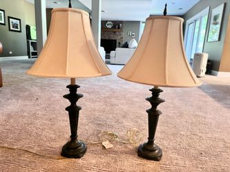 Set 2 34” Traditional Lamps Tabletop Gray Metal Heavy
