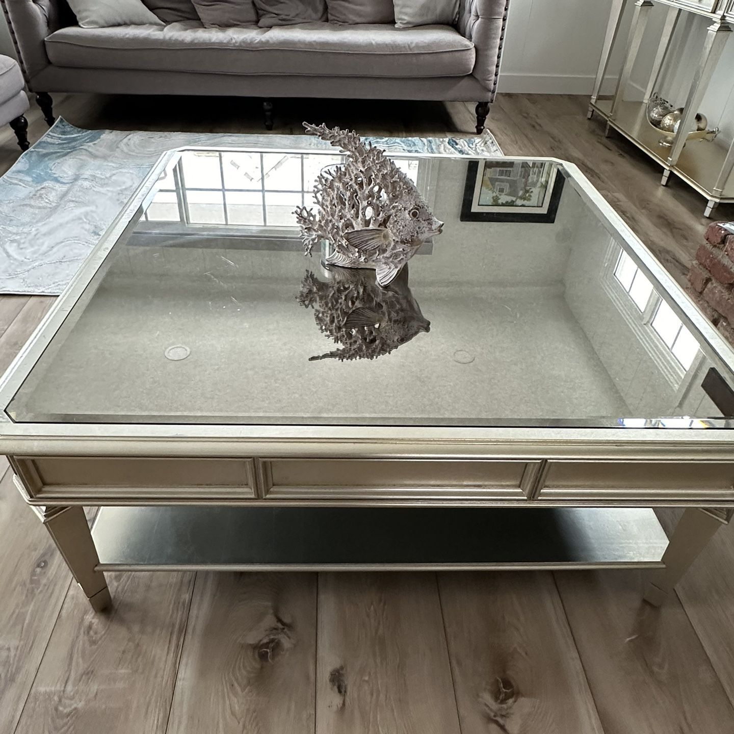 Free!  Elegant Art Deco Coffee Table  And Credenza  Set  Mirror Glass  Top