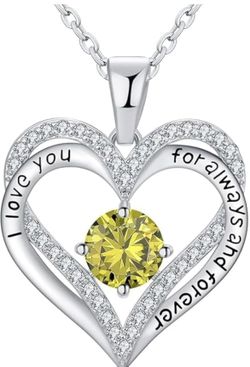 Birthstone Heart Necklace for Women Wife Girlfriend Mom Daughter Gifts S925 Silver Jewelry For Anniversary Rose Gold Gifts For Birthday Christmas Moth