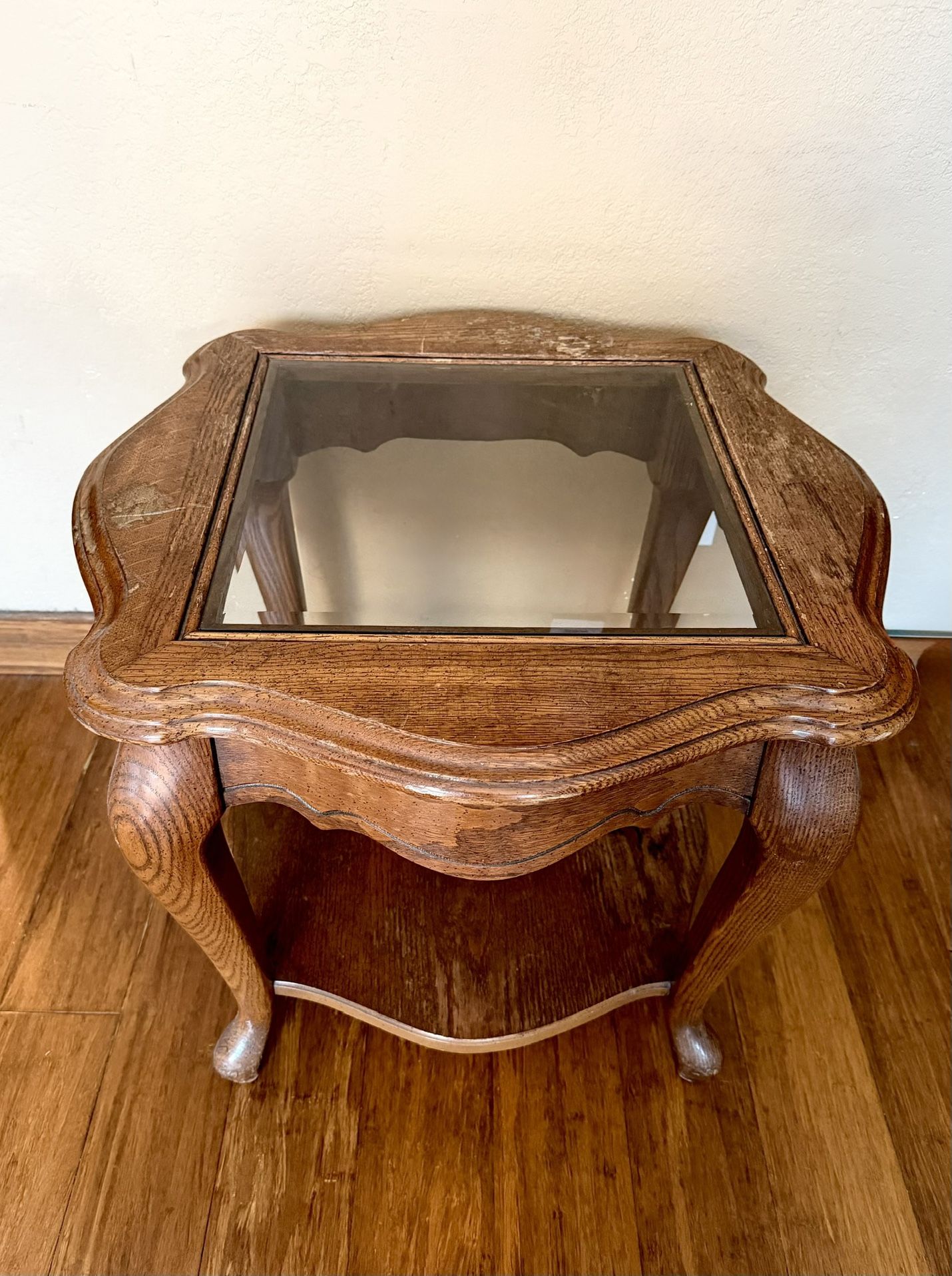 Vintage wood nightstand/end table with glass top