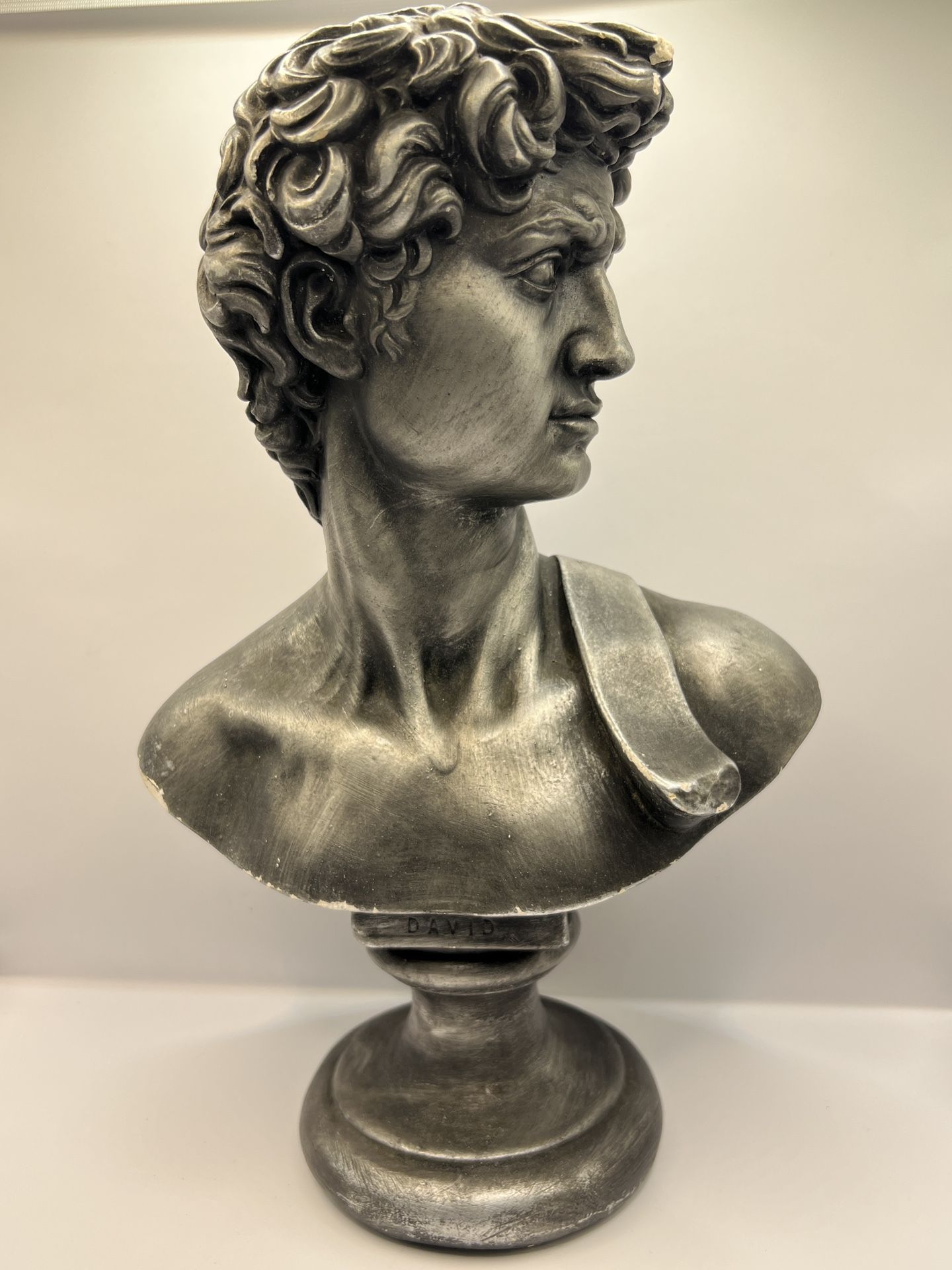 David Bust Statue Michelangelo Contemplating on Base. Size 13*8 Inc