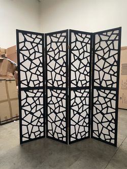 4-Panel Black Room Divider Screen Mosiac