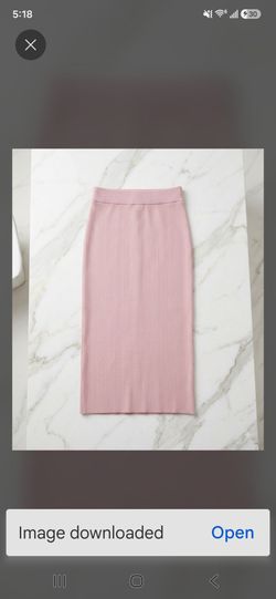 Pink Ribbed Knit Midi Skirt