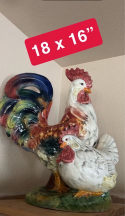 Large Ceramic Rooster and Hen Figurine