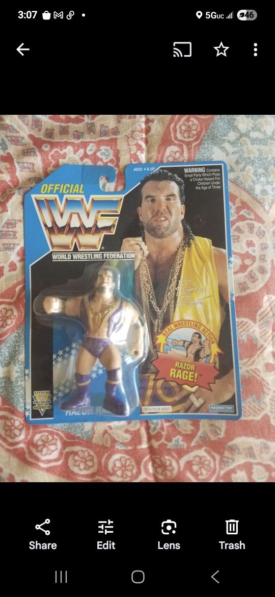 Rare MOC Vintage Razor Ramon WWF Hasbro Blue Card Purple Attire