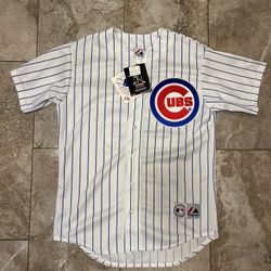 VTG Derek Lee #25 Chicago Cubs Baseball Majestic MLB Pinstripe Jersey sz Medium 