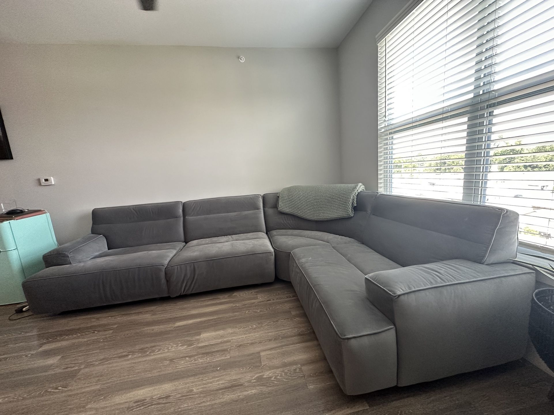 Grey Velvet Sectional Couch 