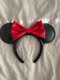 Minnie Mouse Ears Headband Red Bow leather