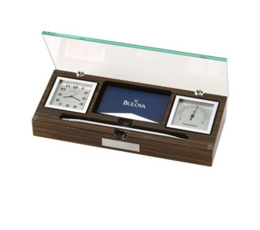 Bulova Clock, Thermometer, Card & Pen Holder! Brand New! Great gift!π