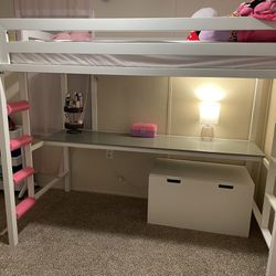White Twin Bunkbed With Desk  