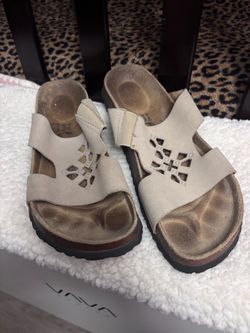 Beige Suede Slide Sandals with Cutout Detail
