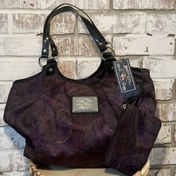 American Living Paisley Shoulder Bag & Wallet NWTPurple Black 17” Patent Leather