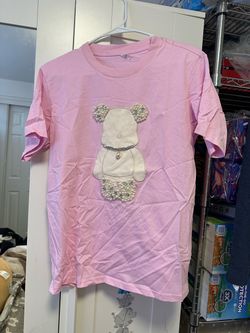 Pink Bear Graphic T-Shirt with Pearl Embellishments