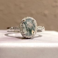 Moss Agate Ring 925 Sz 6,6.5,7,7.5,8