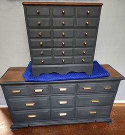 Satin Black 9 Drawer Dresser and Cabinet