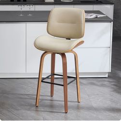 Swivel Upholstered Bar Stool with Solid Wood Frame