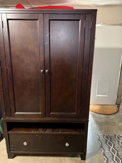 Dark Brown Wood Armoire with Drawer